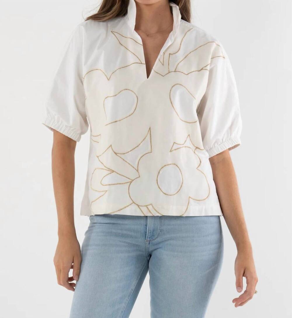 NEW EMILY MCCARTHY poppy short sleeve top in beige bloom